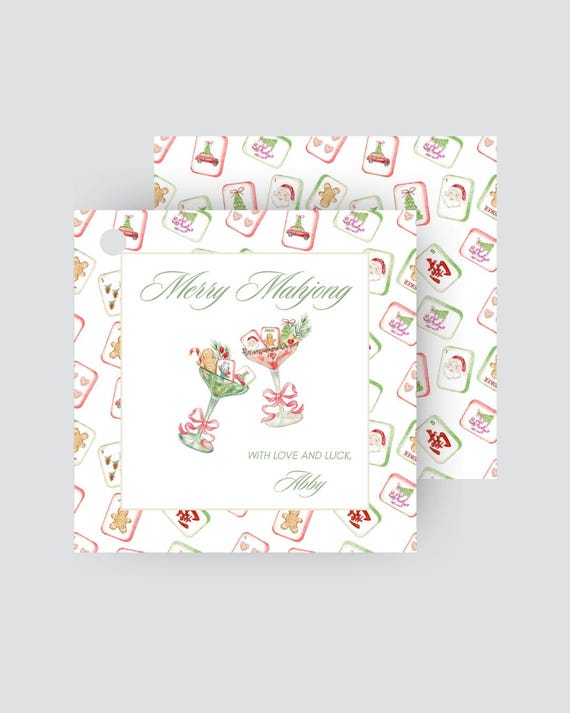 Merry Mahjong Cocktail Tiles Gift Tag, Christmas Tag - Digital Download