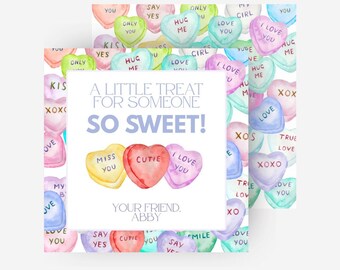 Etichette regalo a forma di cuori con conversazione per San Valentino, quadretti rosa (download digitale)