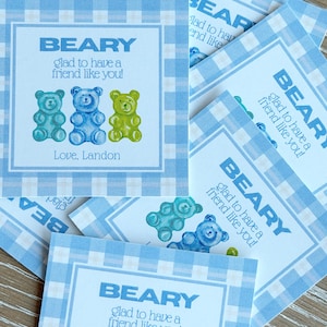 Beary Glad To Have A Friend Like You / Biglietti regalo con orsetti gommosi per San Valentino, etichette stampabili per San Valentino in classe - Download digitale immagine 1