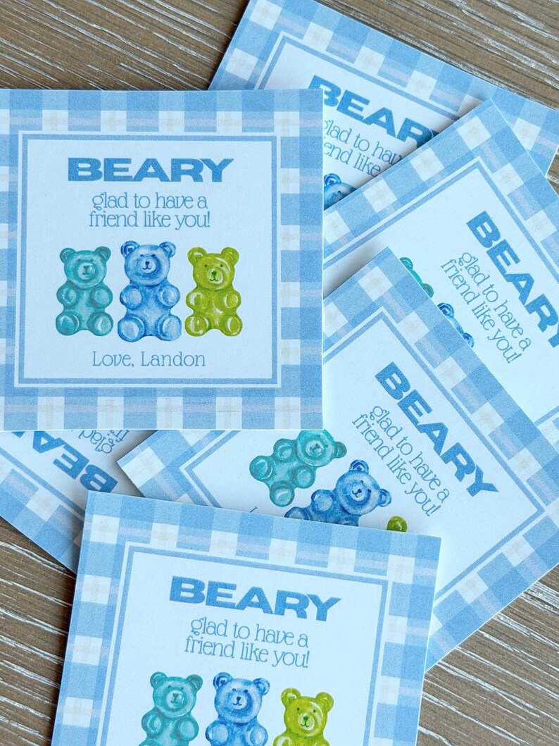Beary Glad To Have A Friend Like You / Biglietti regalo con orsetti gommosi per San Valentino, etichette stampabili per San Valentino in classe - Download digitale immagine 1