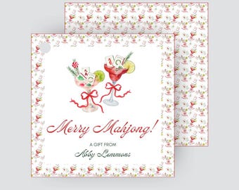 Merry Mahjong Cocktail Gift Tag, Christmas Tag (Digital Download)