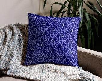Cobalt Blue Throw Pillow, three sizes including lumbar pillow, vintage modern geometric print, royal blue pillows