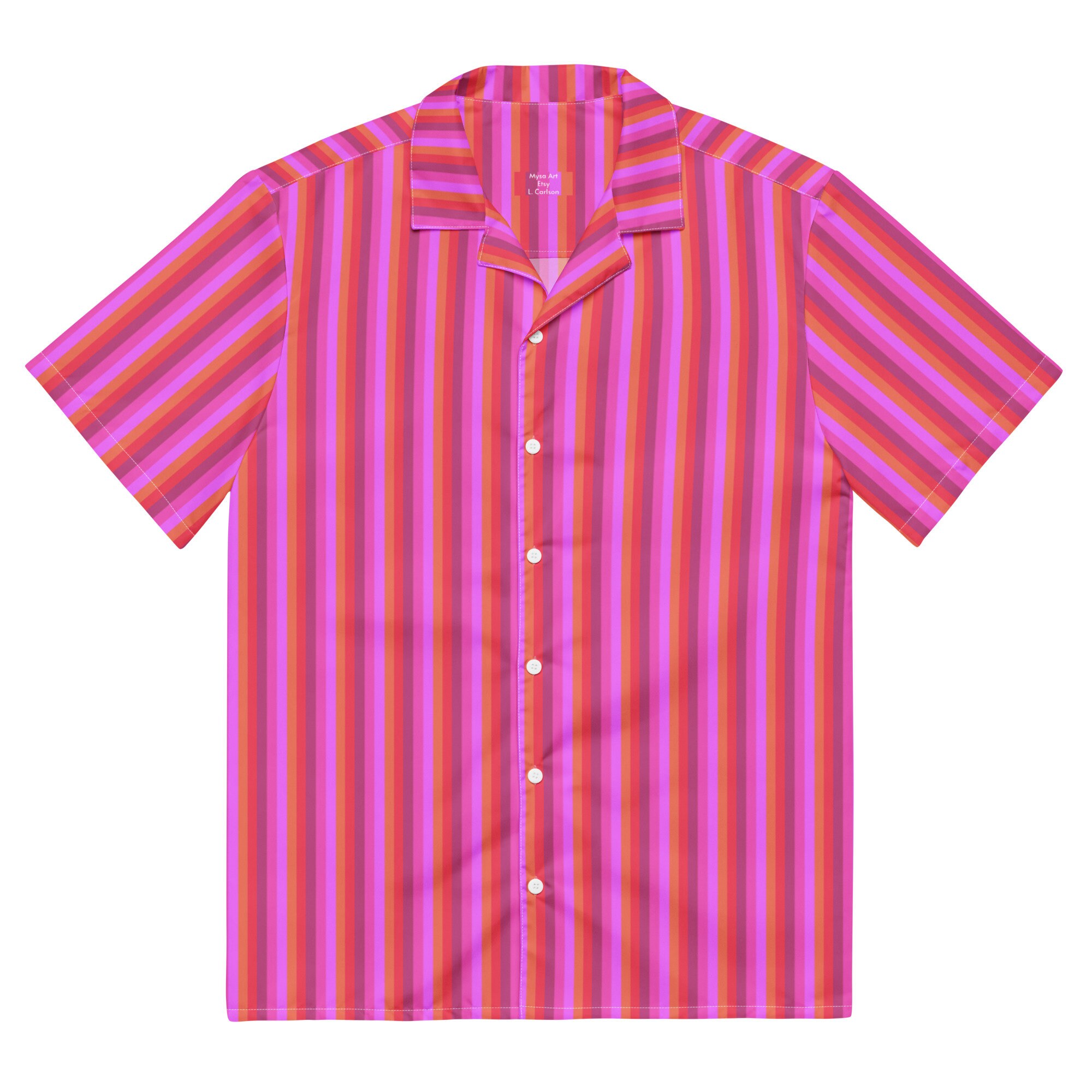 Magenta Striped Unisex Button Shirt - Magenta, Bright Pink