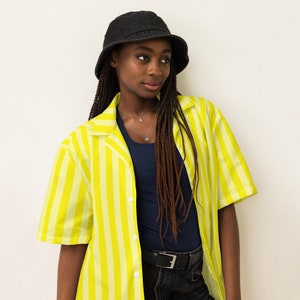Lemon Yellow Unisex button shirt - bright yellow striped button down shirt, women&#39;s button down, men&#39;s button down shirt,