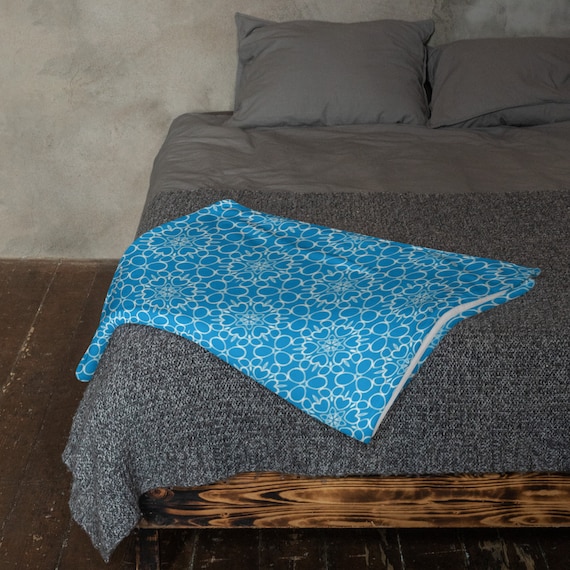 Cerulean Blue Throw Blanket Two Sizes Electric Blue Geometric Print Cerulean Blue and White Cottage Throw Blanket Etsy