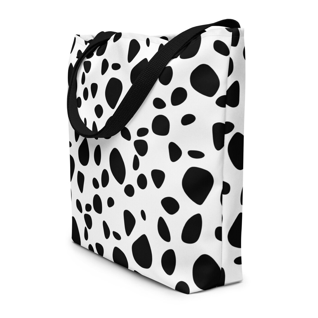 Large Tote Bag; Black and White Irregular Polka Dots, Beach