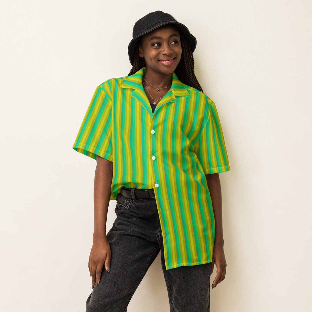 Bright Chartreuse Green Striped Unisex Button Shirt - Striped Button ...