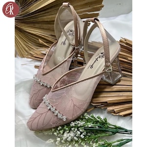 Lace Heels for Women – Elegant Wedding Party Shoes, Pointed Toe Transparent Block Heel, Bridesmaid Dress Shoes, Wedding Heels, Evening Shoes