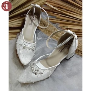 Ladies Bridal Shoes, Elegant White Bridal Heels - Wedding Shoes with Ankle Strap, Formal Shoes for Bride, Bridesmaid Shoes, Bridal Sandals