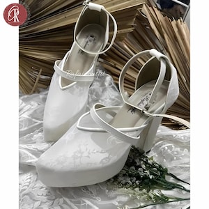 Ladies Bridal Shoes – White Wedding Shoes with Ankle Strap, Elegant Heels, Bridal Shoes , Women Heels, Wedding Heels