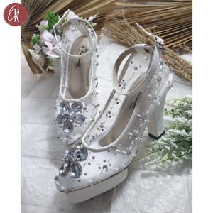 Elegant White High Heel Bridal Shoes - Ladies Bridal Shoes, Bridal Shoes, Wedding Heels, Bridesmaid Shoes, Bridal Sandals