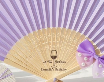 Custom Birthday Fan with Bow and Tassel/Personalized Birthday Hand Fans/A Tini Bit Older Martini Birthday Fans/20th/30th/50th Birthday Fans
