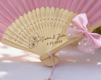 Custom Wedding Fabric Fans, Wedding Party Favor Fans, Personalized Fans for Guests, Bridesmaid Gifts, Engagement Thank you Favor Cloth Fans