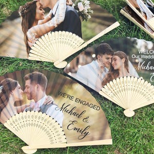 Custom Wedding Fan Favors in Bulk, Personalized Photo Fan with Text, Engagement Hand Fan for Guest, Party Fan Favors, Wedding Ceremony Fans