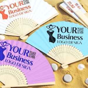 Business Logo Hand Fans/Business QR Code Fan Favors/Marketing Giveaway/Personalized Paper Fan for Company/Corporate Event Party/Realtor Gift