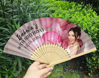 Birthday Photo Fans, Custom Hand Fan with Photo, Mis Quince Wooden Fan, Sweet 16 Gifts, Personalized Fan Favor for 20th 30th 50th Birthday