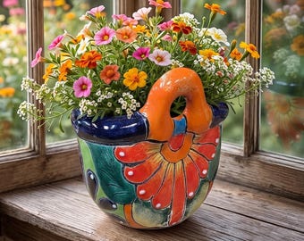 Talavera Bag-Shaped Planter, Mexican Art, Home Decor, Garden Decor, Gift