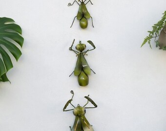 Set of 3 Metal Mantis to decor your wall, Garden Decor, Rustic Art