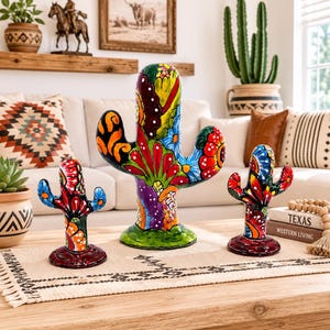 Handmade Talavera Cactus,Hand Painted Ceramic,Colorful Mexican Folk Art Decor,Southwestern Home Decor,Made in Mexico