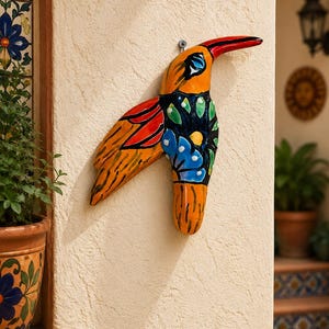 Talavera Hummingbird Wall Decor, Handmade Mexican Ceramic Bird, Colorful Art, Hanging Sculpture,