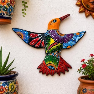 Talavera Hummingbird with Open Wings for Wall Hanging, Mexican Decor, Mexican Art, Rustic