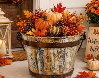 Rustic Wooden Planter Bucket,Handmade Farmhouse Flower Pot,Garden Decor