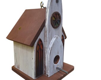 Birdhouse Church Color, Rustic Handmade