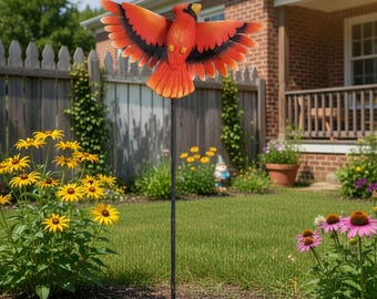 Set of 3 Stakes of Cardinal to decor Garden, Handmade, Mexican Art