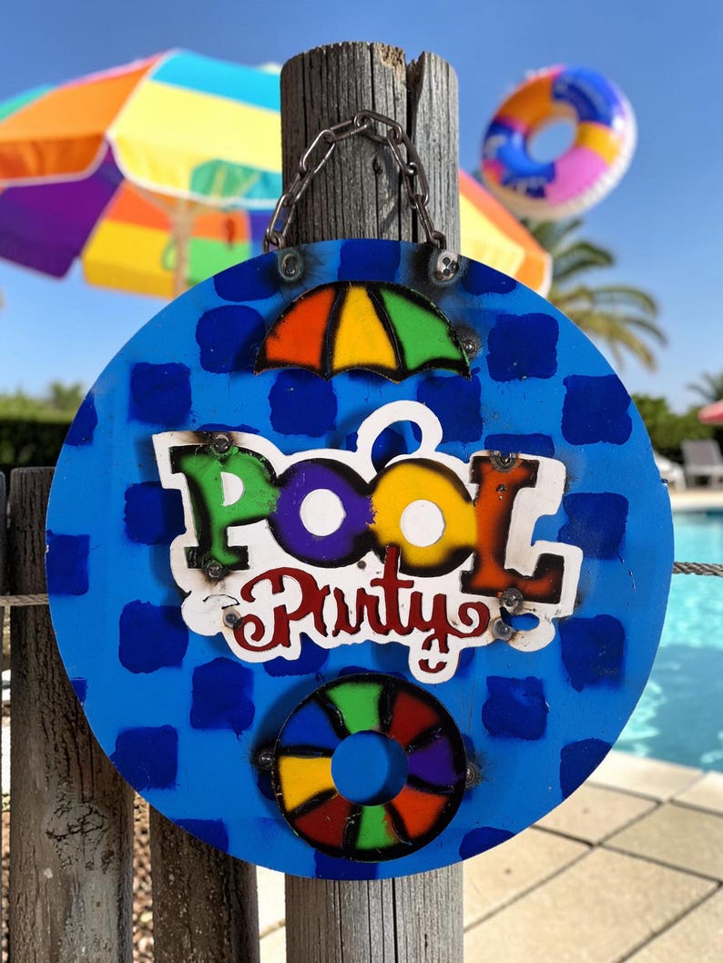 Pool Oarty Signs Metal Sign to Decorate Your Pool Zone or Pool Party, Wall Decort, Art ...