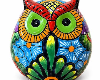 Handmade Talavera Owl,Mexican Ceramic Pottery,Colorful Hand-Painted, Garden Decor,