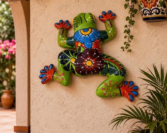 Handmade Talavera,Frog Wall Decor, Mexican Ceramic,Garden Art Hanging