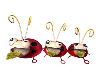 Set of 3 metal ladybug wall decor, garden decor, rustic, mom gift