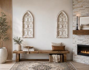 Set of 2 Old Church Window, Metal and Wood, Rustic, Wall Decor