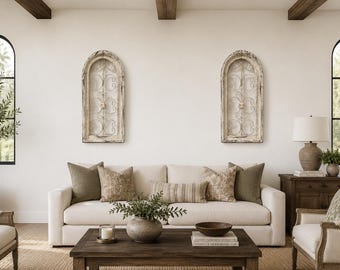 Set of 2 Rustic Wooden Window Wall Decor, Farmhouse Metal Accents, Handmade Mexican Art
