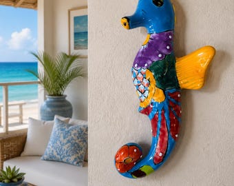 Handmade Talavera Seahorse,Mexican Ceramic,Coastal Wall Decor,Beach House,Talavera Pottery