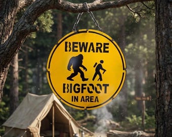 Bigfoot Round Metal Sign, 15x15 inches, Camping, Funny, Metal Art