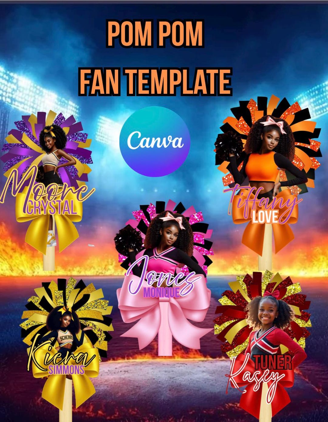 Cheerleader Pom Pom Fan Template Etsy