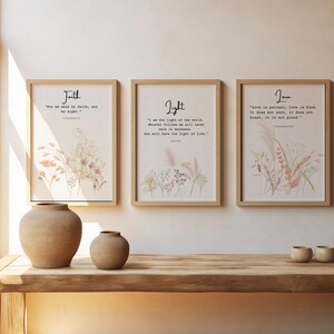 Botanical Bible Verse Prints: Faith, Light, Love (Digital Download Set of 3)