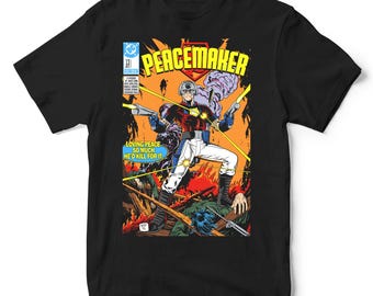 Maglietta Peacemaker in stile fumetto vintage – DC Superhero – Maglietta antieroe, maglietta unisex, maglietta fumetto retrò