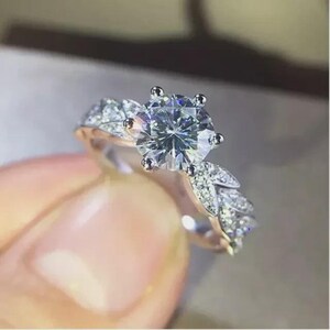 14K White Gold Plated 2.00 Ct Round Cut Real Moissanite Women&#39;s Engagement Ring