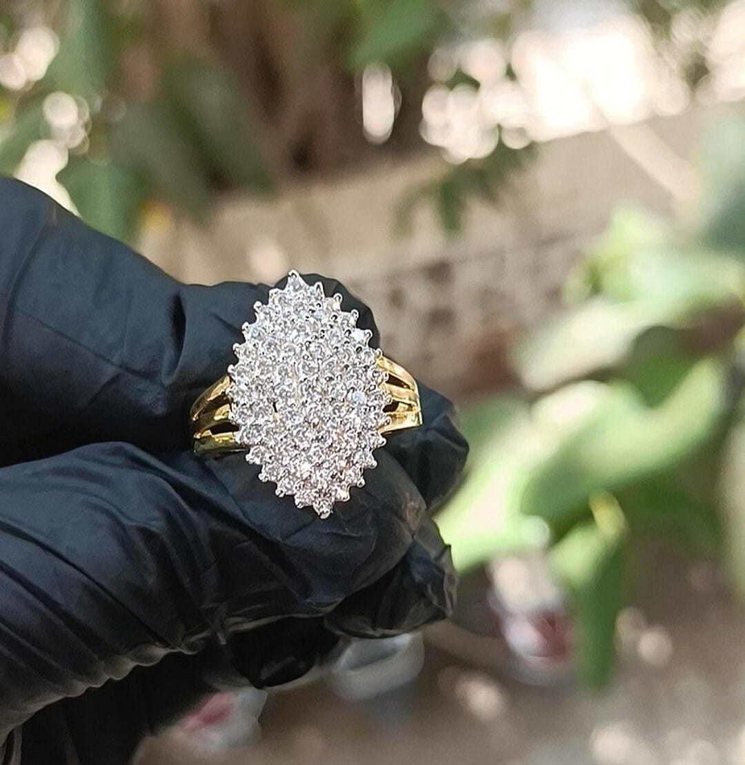 Cocktail Rng Vintage Marquise Diamond Cluster Ring, 14K Gold Finish, Statement ...
