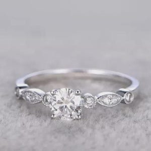 0.50 Ct Round Cut Real Moissanite Solitaire Wedding Ring 14K White Gold Plated