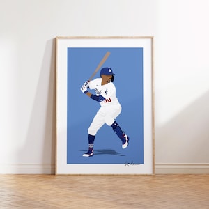 Affiche Mookie Betts - Poster Baseball Dodgers Art Décoration Murale Illustration Minimaliste