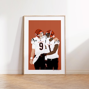 Affiche Joe Burrow - Poster Football Américain NFL Bengals - Décoration Murale - Illustration Minimaliste