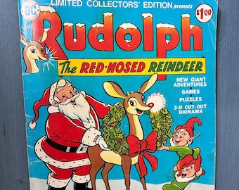 Vintage Christmas, Coloring and Activity Book, Rudolph, DC Super Star, Oversized, Unused, Feb - March 1975