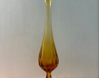 Vintage Bud Vase FENTON Honey Amber Glass. Colonial, Thumbprint, Pedestal, Swung
