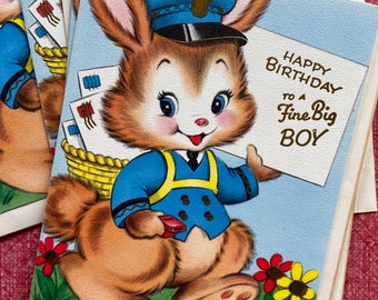 Old Stock, Unused, Vintage Birthday Card, Mailman Bunny, Happy Birthday, American Greetings