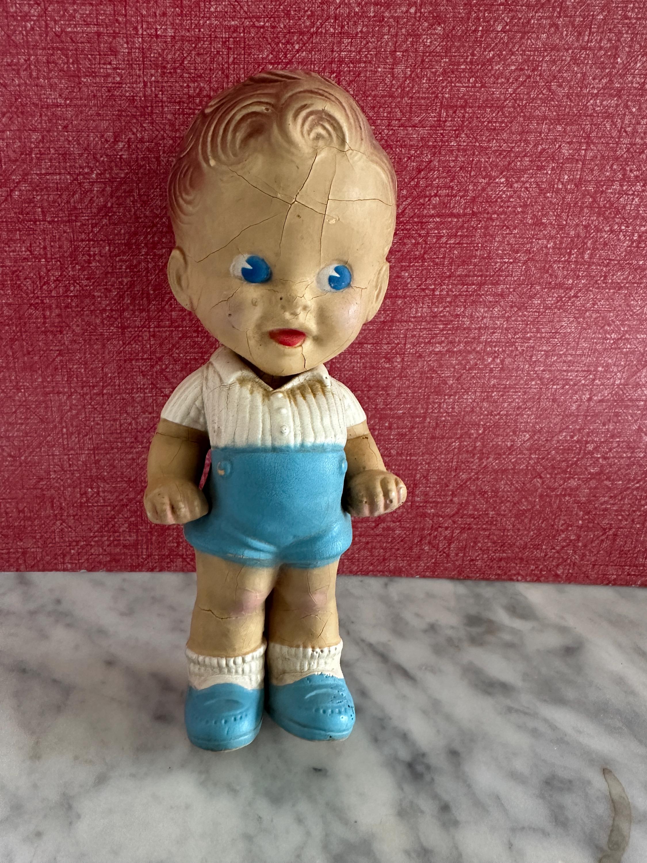 超レア1956年 Rempel社製 米国ヴィンテージ男の子女の子スクイーズドール Vintage Rubber Boy, Squeak Toy, Blue Outfit, Rempel, 1956