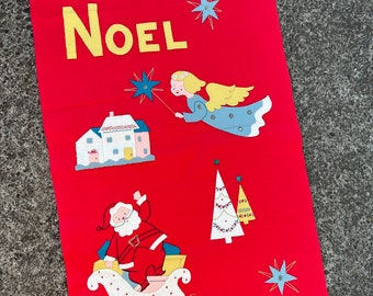 Vintage Felt Christmas Banner, Angels, Santa, Wall Art