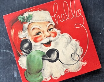 Vintage Christmas Santa Wrapping Paper Box, Hello with Telephone, Empty